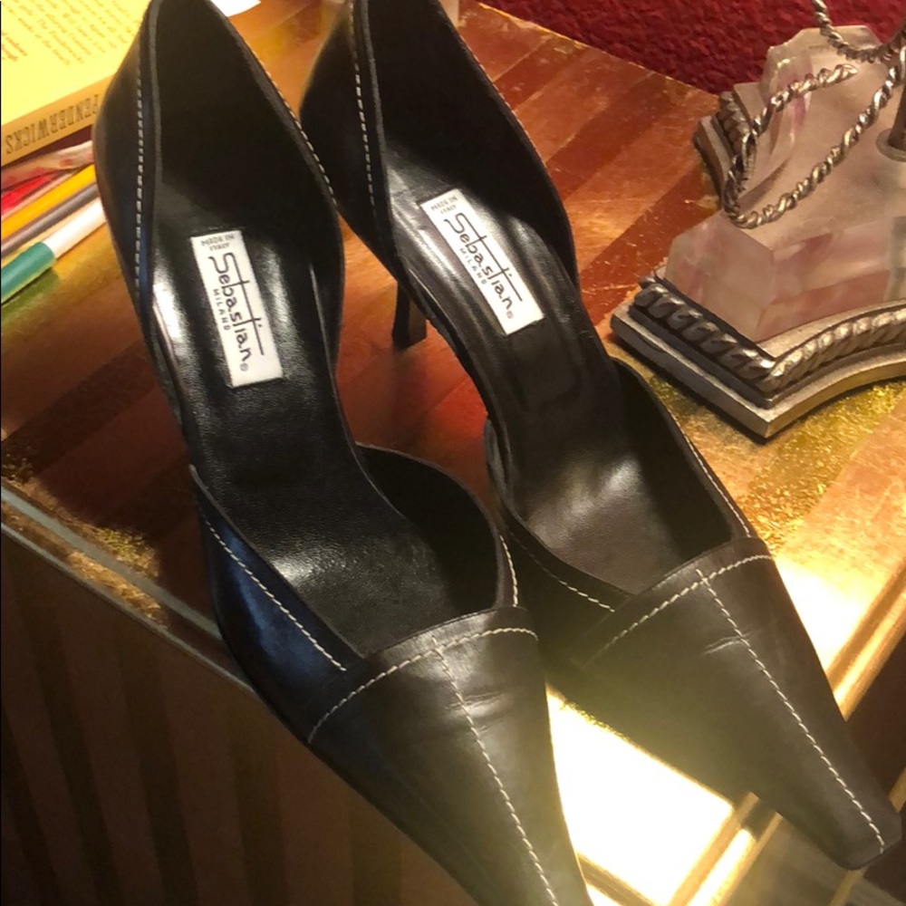Sebastian Milano 1 3/4 kitten heel black leather